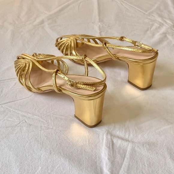 Loeffler Randall Priscilla Leather Heels Gold 7 - Picture 3 of 13